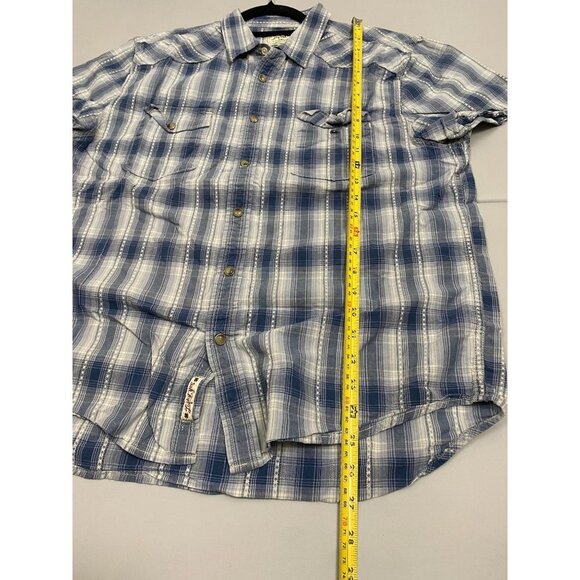 Lucky Brand Mens Shirt size Large Blue Plaid Snap Short Sleeve Cotton Classic - Picture 6 of 13